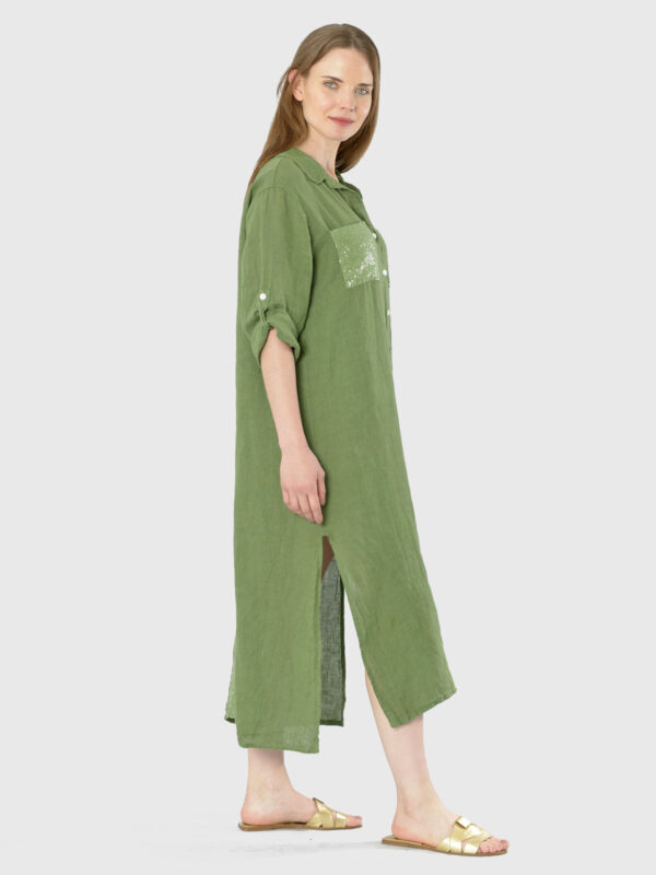 Vestido Lino Brillo Italiano Verde Militar Bou S Store